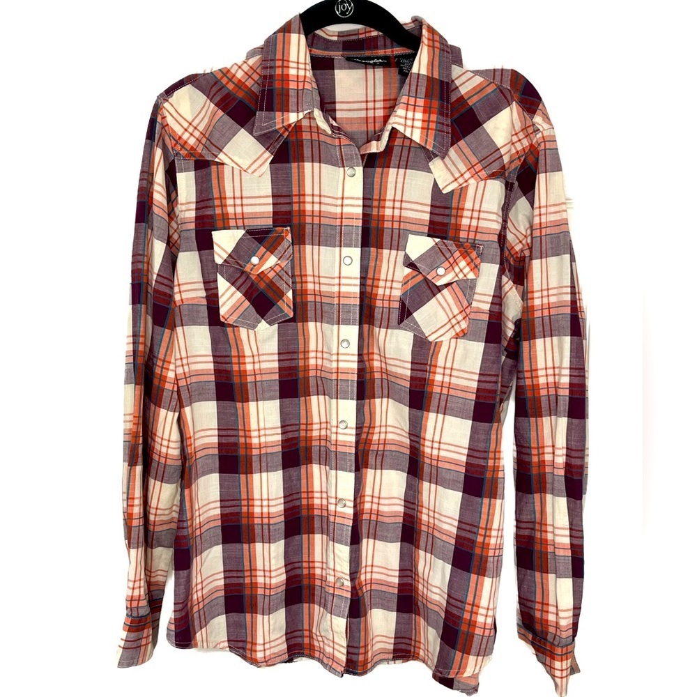 Wrangler Retro Western Plaid Pearl Snap Button Up sz L